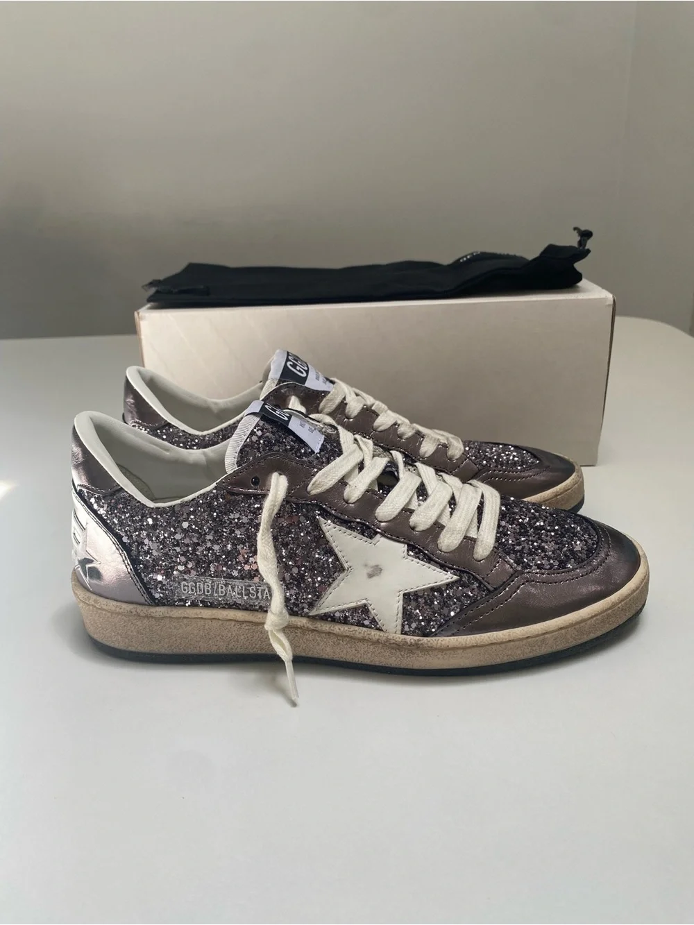 Golden Goose Ball Star Sneaker Gray/Purple/Glitter/Leather/White 38 New in Box